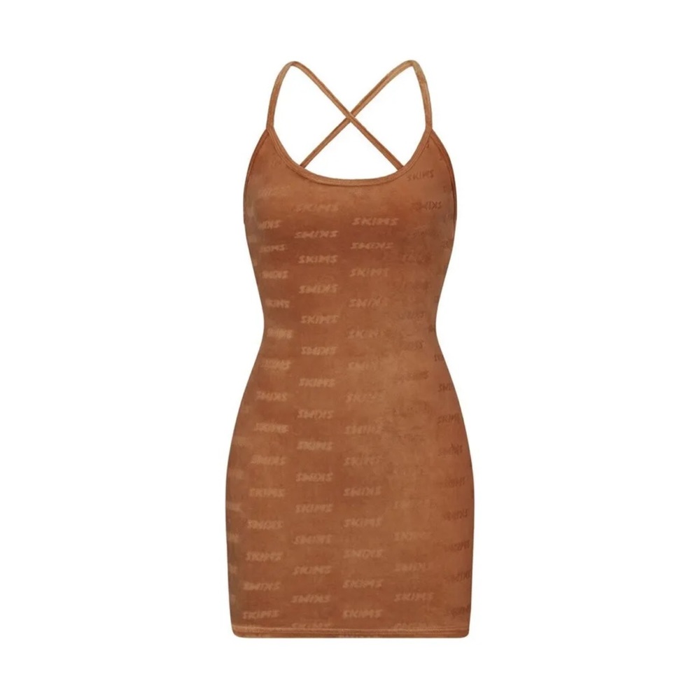 SKIMS Logo Velour Slip Dress Size 2X Color Camel Style NWT - Picture 4 of 5